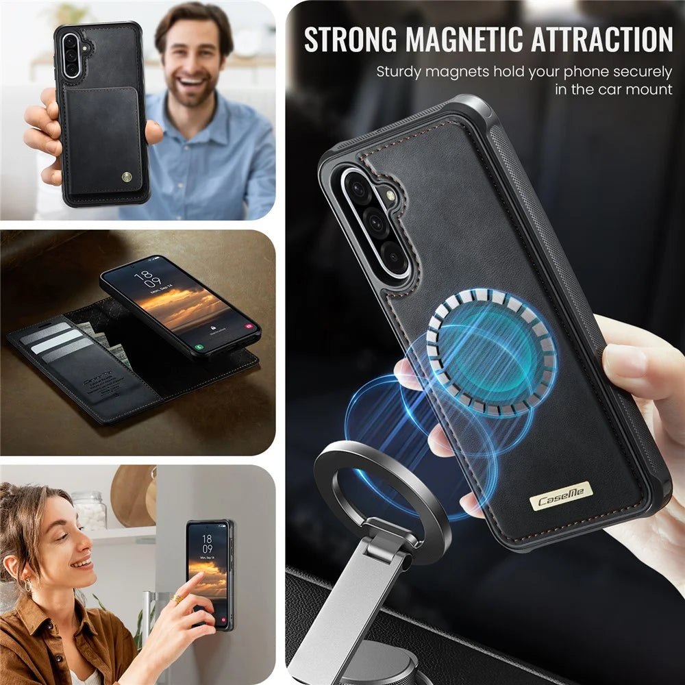CASEME C49 For Samsung Galaxy A56 5G Magnetic Case RFID Blocking Detachable Wallet Leather Phone Cover - Black - 4