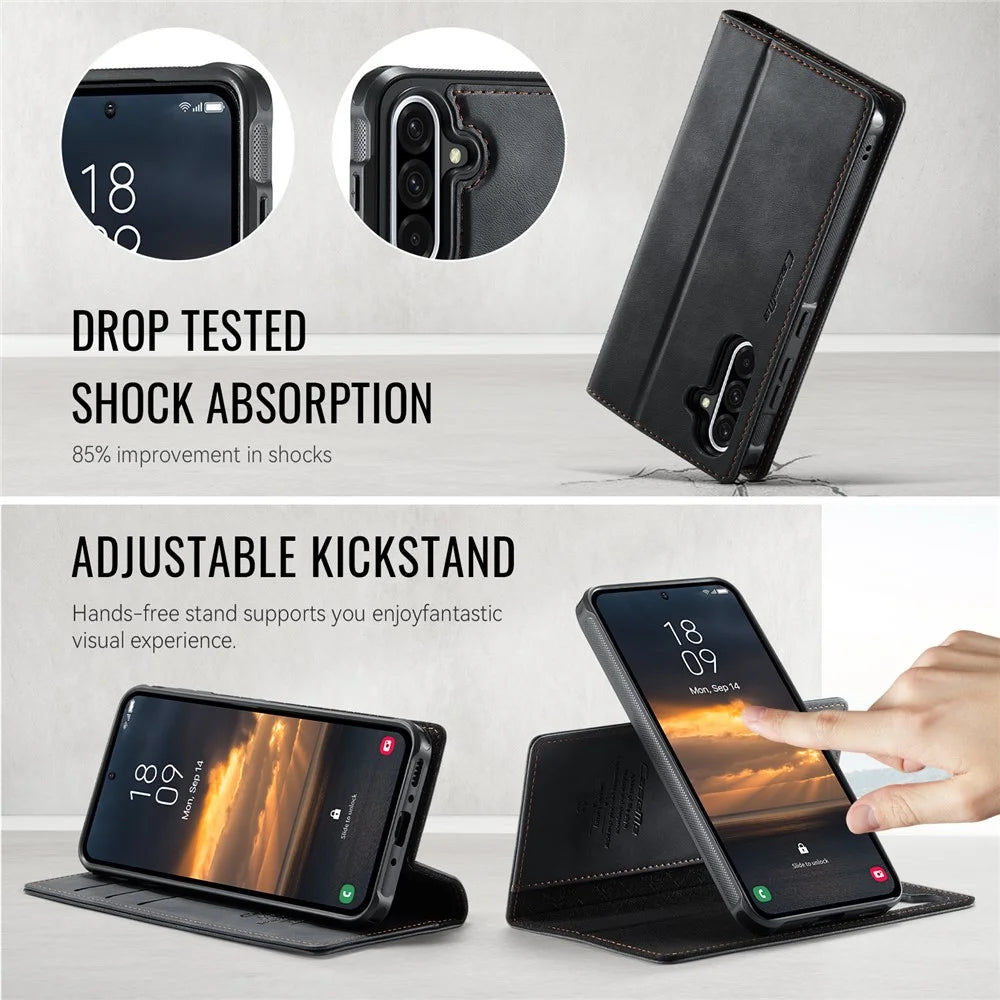 CASEME C49 For Samsung Galaxy A56 5G Magnetic Case RFID Blocking Detachable Wallet Leather Phone Cover - Black - 6