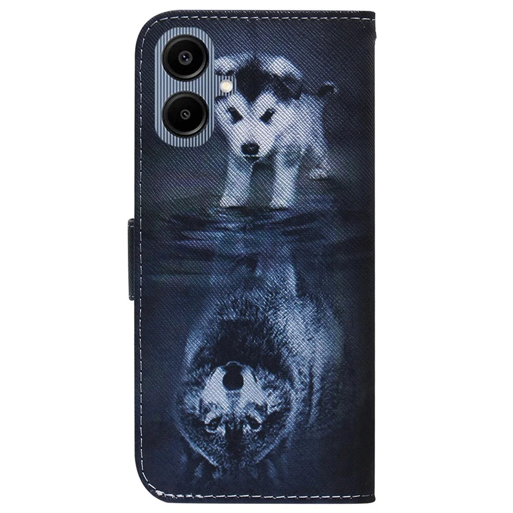 For Samsung Galaxy A08 5G / A08 4G / A07 5G / A07 4G / A06 5G / A06 4G Wallet Case Pattern Print Leather Phone Cover - Dog and Wolf - 7