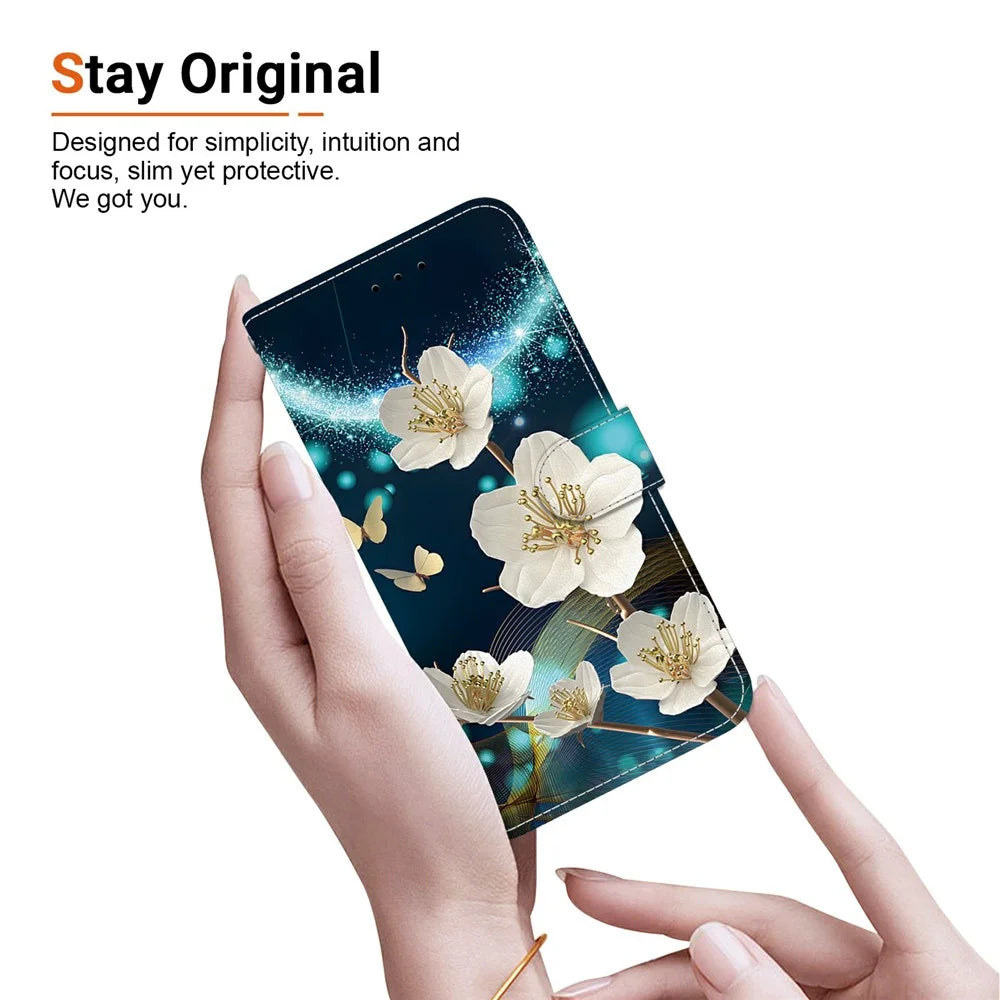 For Samsung Galaxy A08 5G / A08 4G / A07 5G / A07 4G / A06 5G / A06 4G Case Pattern Printing Leather Flip Wallet Phone Cover with Lanyard - Magnolia - 5