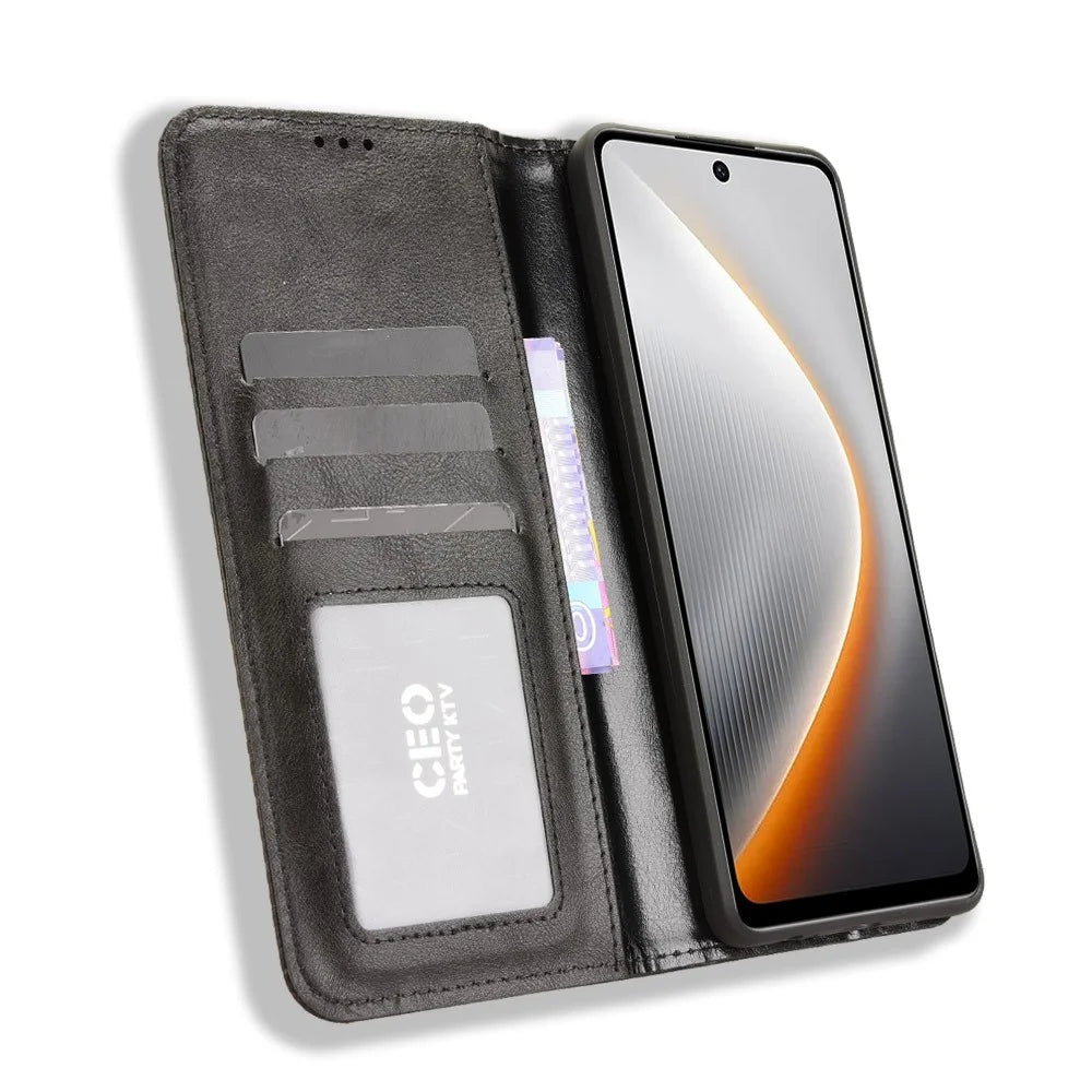 For TECNO Pova 7 4G / LJ6 Leather Case Wallet Stand Retro Texture Phone Cover - Black - 3