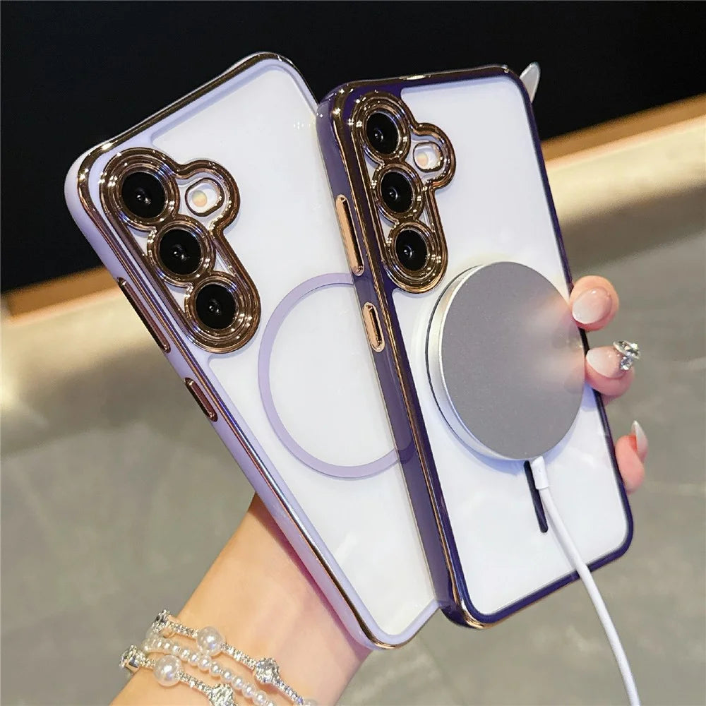For Samsung Galaxy S25  /  S24 Magnetic Case TPU Acrylic Phone Cover with Detachable Lens Frame - Dark Purple - 4