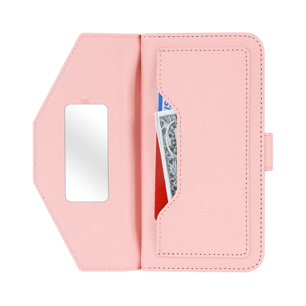 For Sony Xperia 10 VI Stand Case Cross Texture PU Leather Wallet Phone Cover with Shoulder Strap  /  Makeup Mirror - Pink - 5