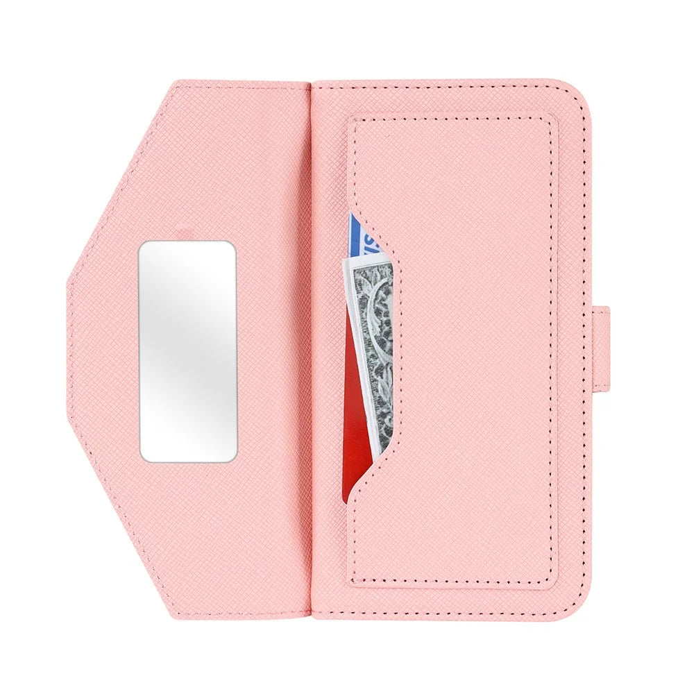 For Google Pixel 9 Pro XL Stand Case Cross Texture PU Leather Wallet Phone Cover with Shoulder Strap  /  Makeup Mirror - Pink - 5