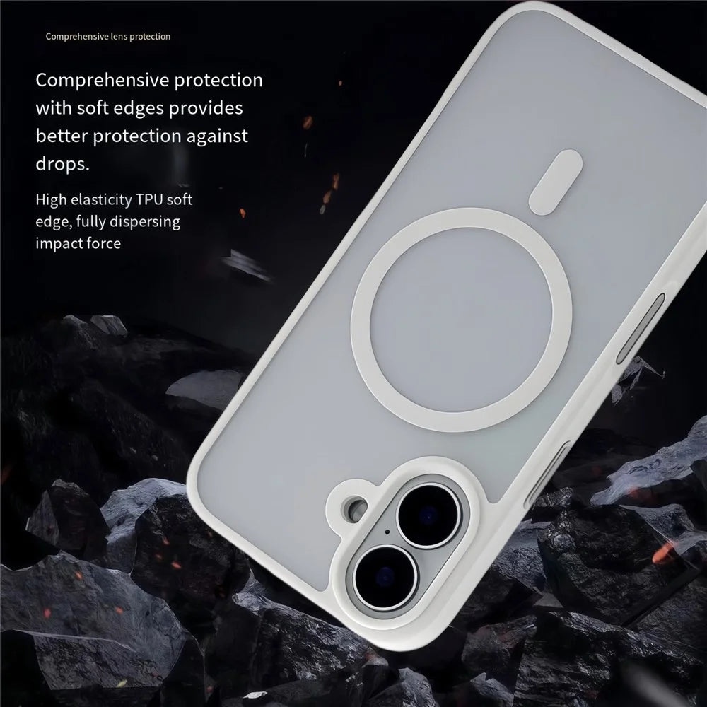For iPhone 17 Magnetic Case Skin Touch TPU Acrylic Phone Back Cover - White - 5