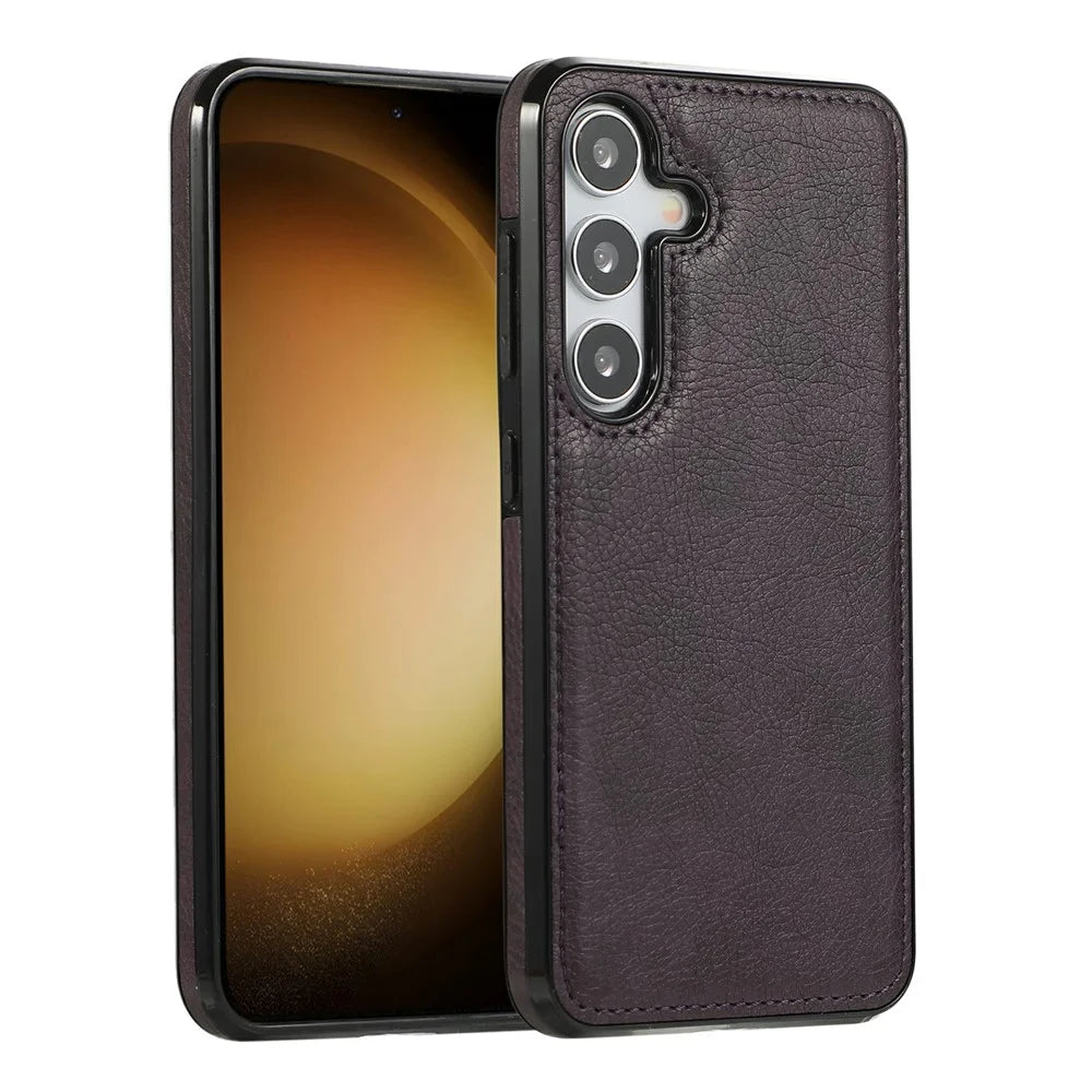 For Samsung Galaxy S25 / S24 Case Litchi Texture PU Leather Coated PC + TPU Phone Cover - Purple - 1