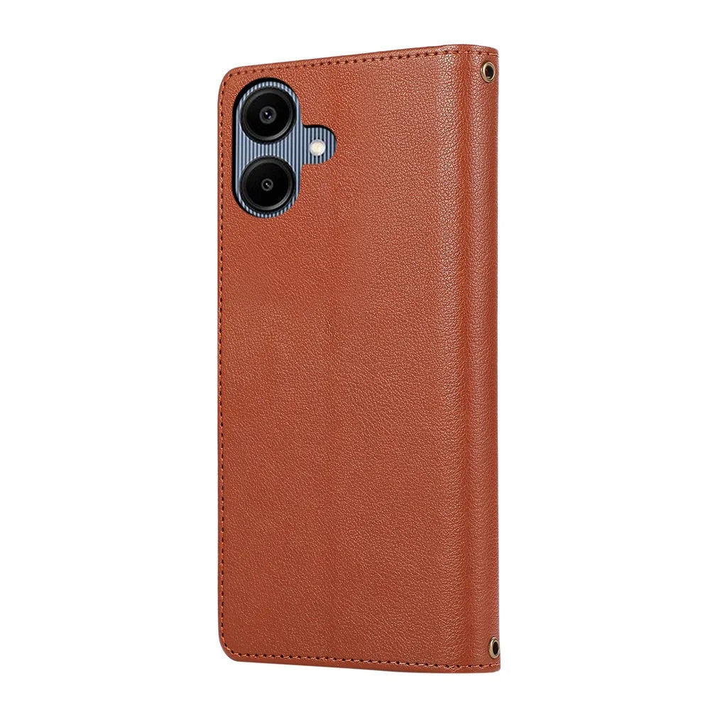For Samsung Galaxy A05 4G Case Multi Card Slots Zipper Leather Phone Cover with Wrist Strap - Brown - 7