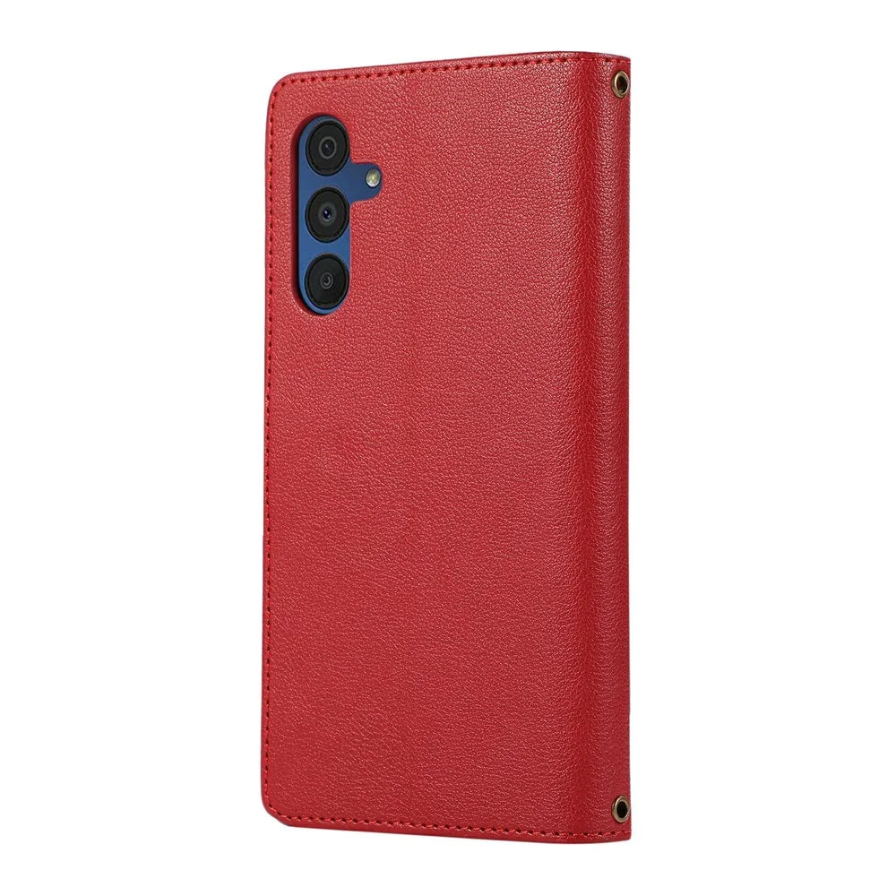 For Samsung Galaxy A55 5G Case Multi Card Slots Zipper Leather Phone Cover with Wrist Strap - Red - 7
