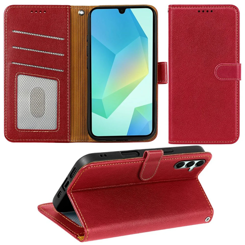 For Samsung Galaxy A18 5G / A18 4G / A17 5G / A17 4G Case RFID Blocking Wallet Litchi Texture Leather Phone Cover Magnetic Clasp - Red - 3
