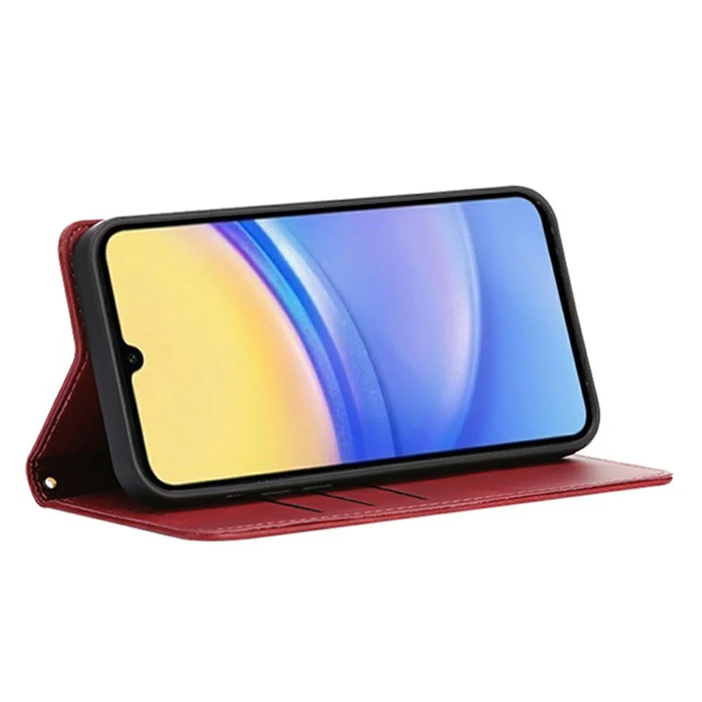 For Samsung Galaxy A18 5G / A18 4G / A17 5G / A17 4G Case Wallet Calf Texture Leather Phone Cover with Hidden Magnetic Closure - Red - 3