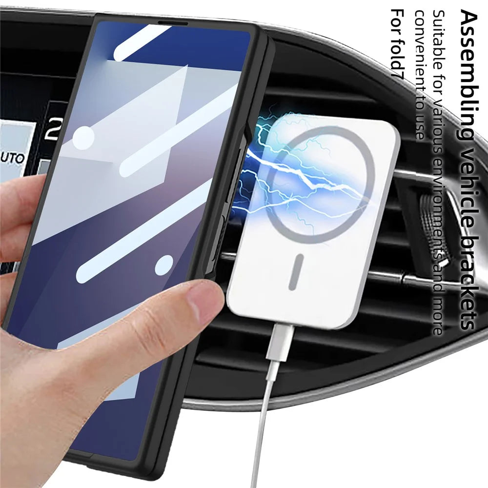 GKK For Samsung Galaxy Z Fold7 5G Magnetic Case Slim Hard PC + Tempered Glass Phone Cover with Screen Film - Black - 3