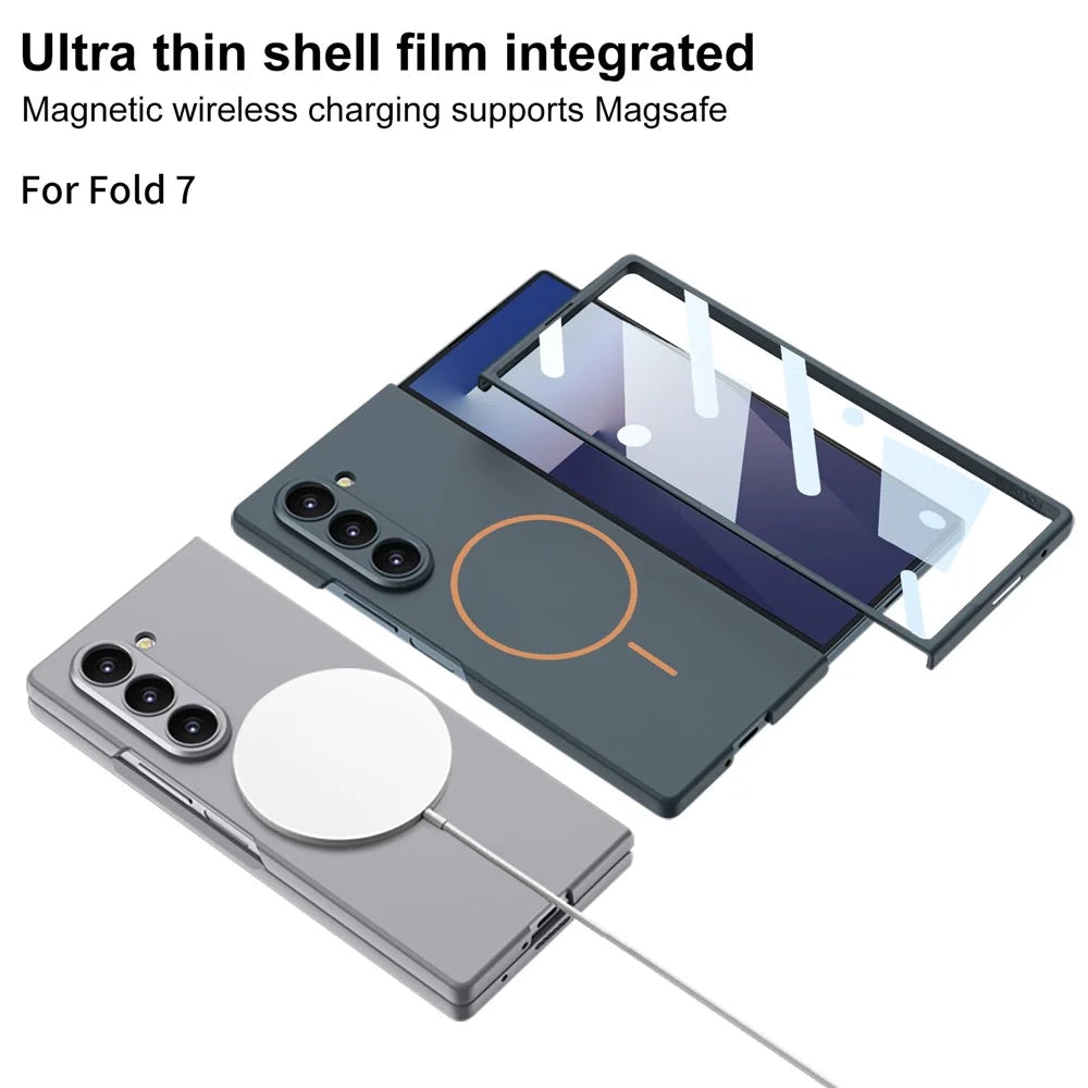 GKK For Samsung Galaxy Z Fold7 5G Magnetic Case Slim Hard PC + Tempered Glass Phone Cover with Screen Film - Black - 6