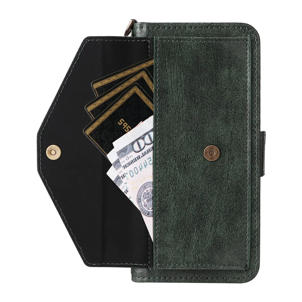 For Samsung Galaxy A53 5G Leather Case Magnetic Closure Wallet Stand Phone Cover with Crossbody Strap - Green - 3