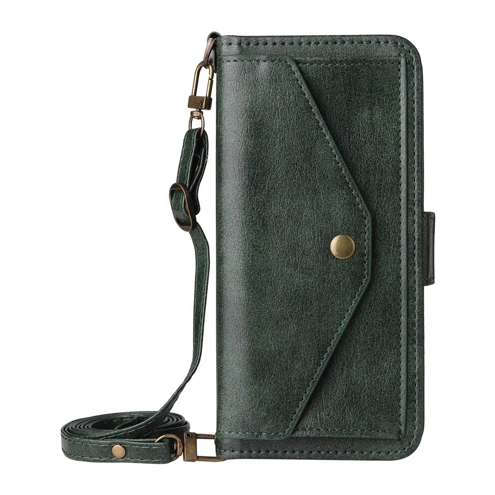 For Samsung Galaxy A53 5G Leather Case Magnetic Closure Wallet Stand Phone Cover with Crossbody Strap - Green - 7