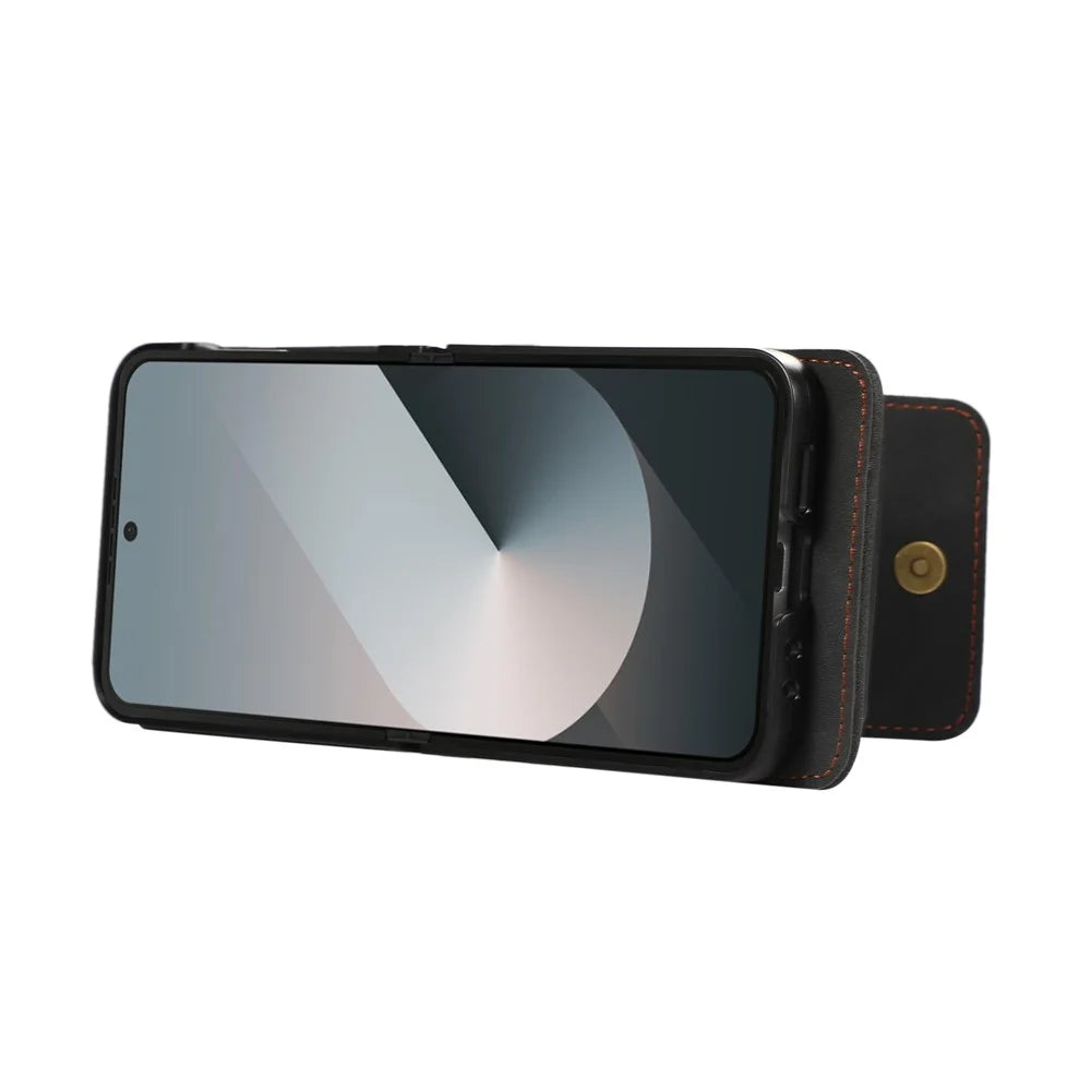 For Samsung Galaxy Z Flip7 5G Case Card Holder Kickstand Leather + TPU Phone Cover with Shoulder Strap - Black - 3