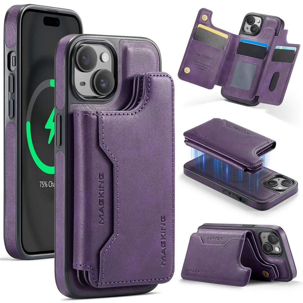 MAGKING K3 Series For iPhone 15 Case Compatible with MagSafe Wallet PC + TPU + PU Phone Cover - Purple - 1