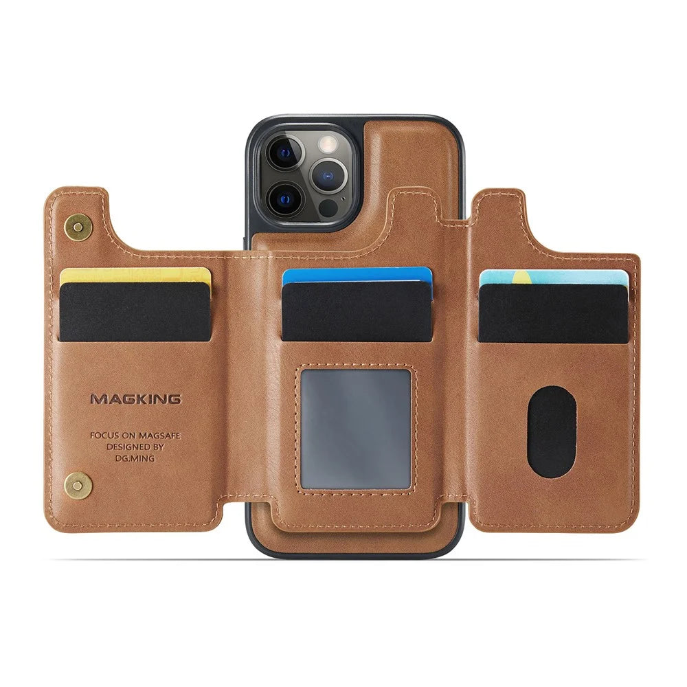 MAGKING K3 Series For iPhone 12 Pro Max Case Compatible with MagSafe Wallet PC + TPU + PU Phone Cover - Brown - 2