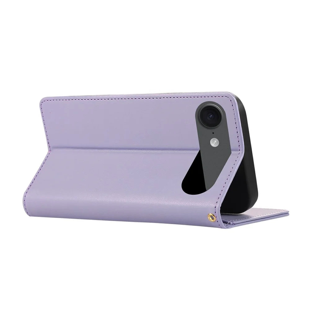 For iPhone Air Case RFID Blocking Wallet Stand Rhombus Leather Phone Cover with Wrist Strap - Purple - 4