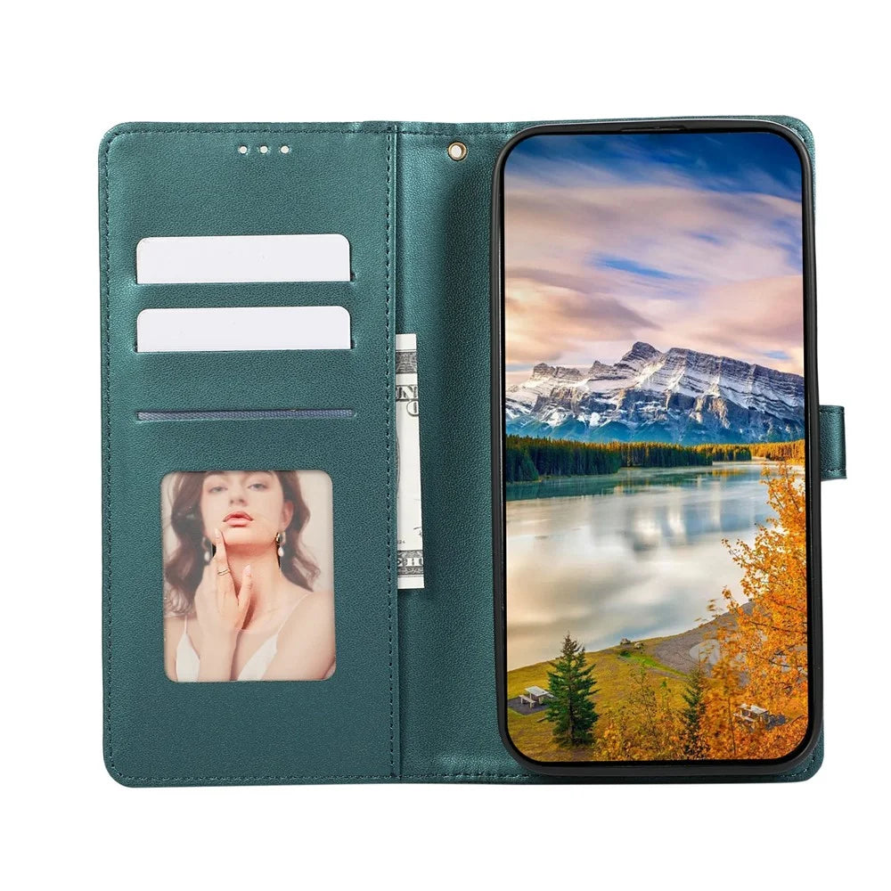 For iPhone 17 Case 3D Rhombus Grid Imprinted Wallet Leather Phone Cover with Lanyard - Green - 2