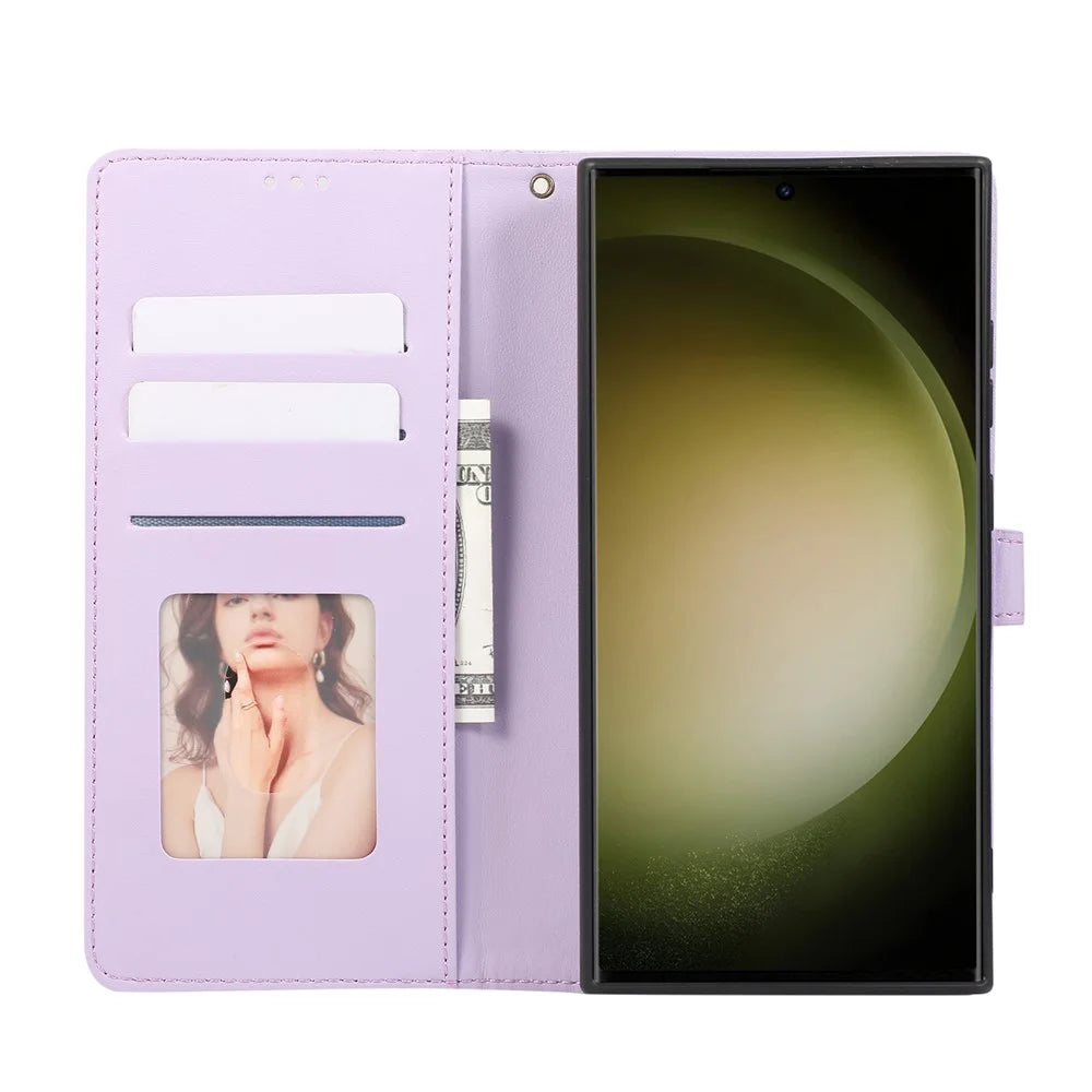 For Samsung Galaxy S24 Ultra Case 3D Rhombus Grid Imprinted Wallet Leather Phone Cover with Lanyard - Purple - 2