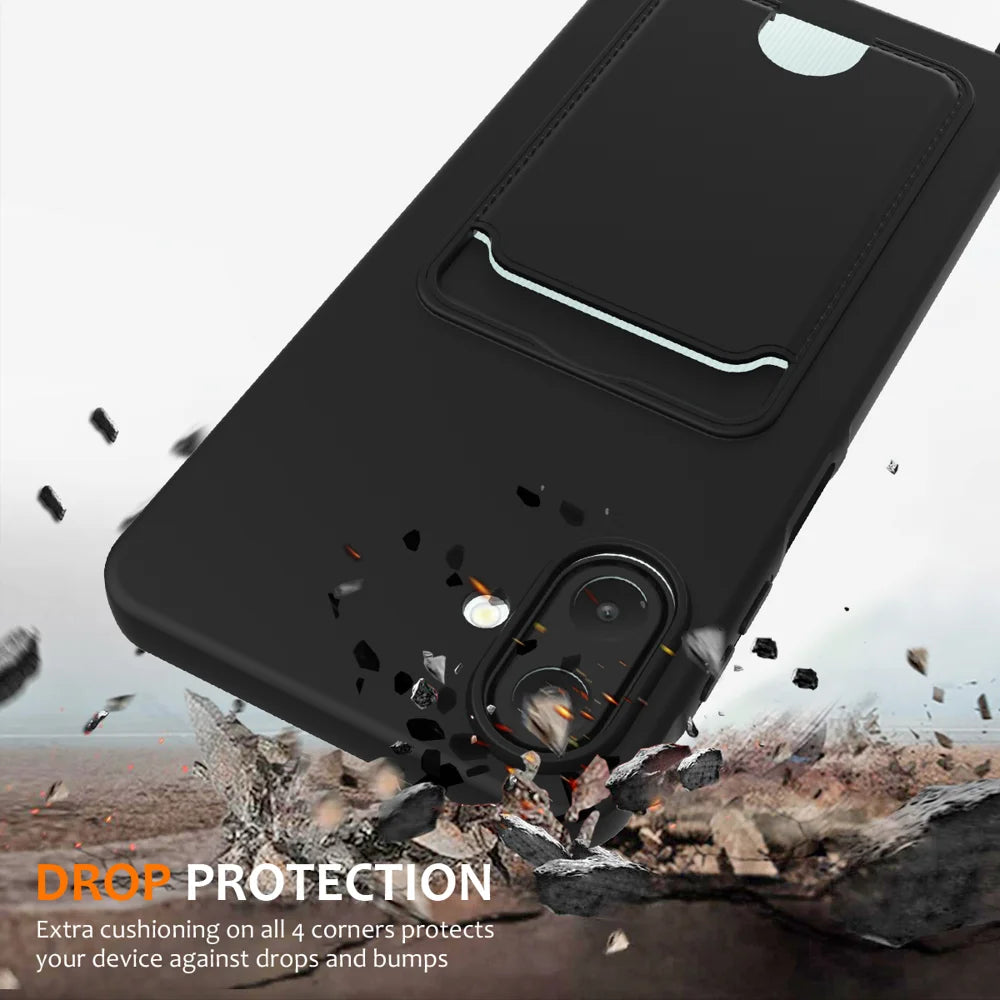 For Samsung Galaxy A08 4G / A08 5G / F07 4G / M17e 5G / M07 4G / A07 5G / A07 4G Case Liquid Silicone Card Holder Back Phone Cover with Lanyard - Black - 2