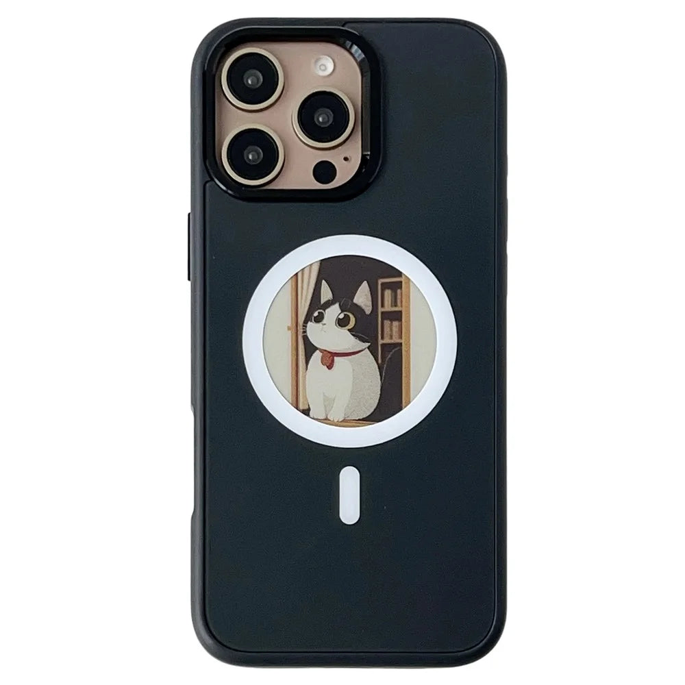For iPhone 16 Pro Max Magnetic Case 4 Colors NFC DIY Customized Round Screen Smart E-Ink Phone Cover - 1