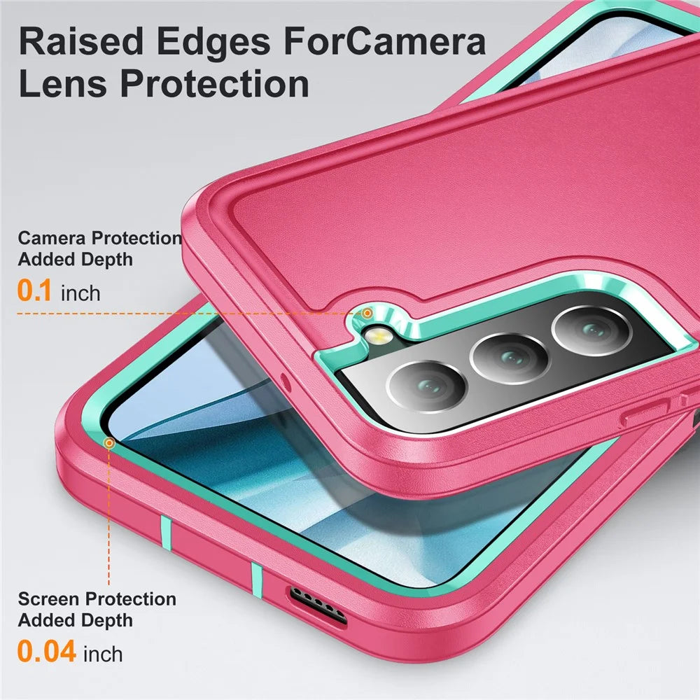 For Samsung Galaxy S22 5G Case Case Kickstand Phone Cover PC + Silicone + EVA 3-in-1 Design - Rose + Light Cyan - 5