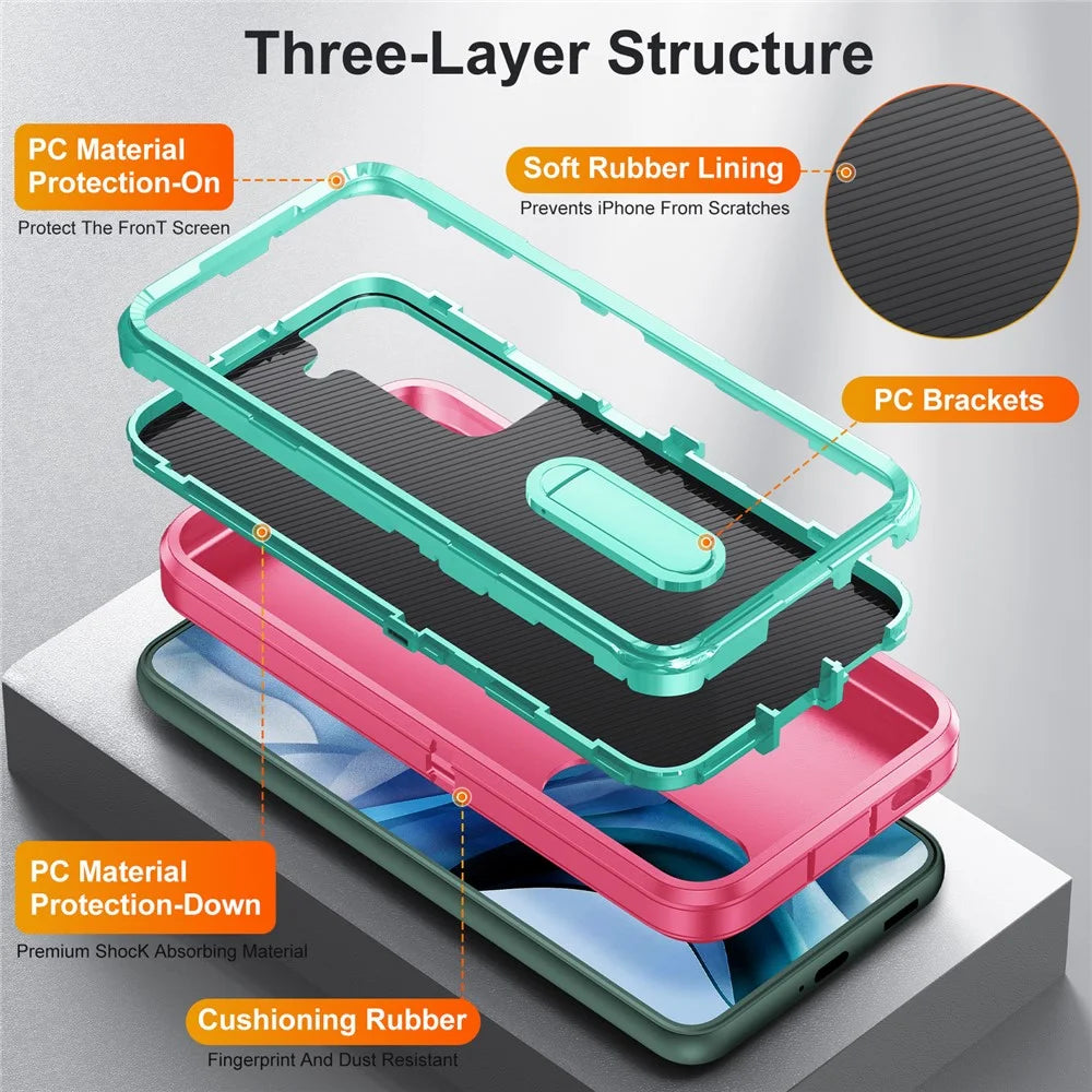 For Samsung Galaxy S22 5G Case Case Kickstand Phone Cover PC + Silicone + EVA 3-in-1 Design - Rose + Light Cyan - 7