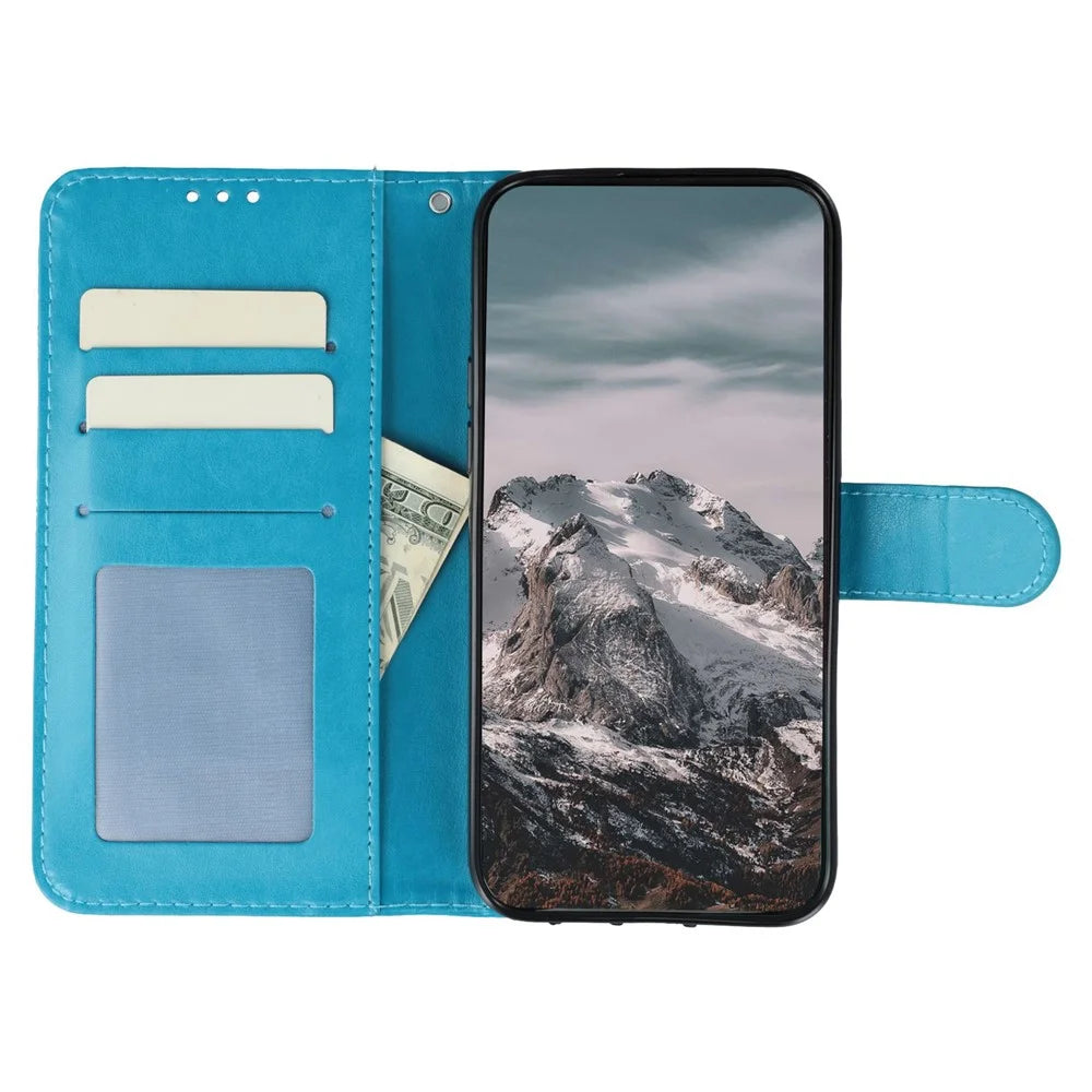 For iPhone 17 Case PU Leather Mandala Imprinted Design Wallet Phone Cover with Wrist Strap - Blue - 2