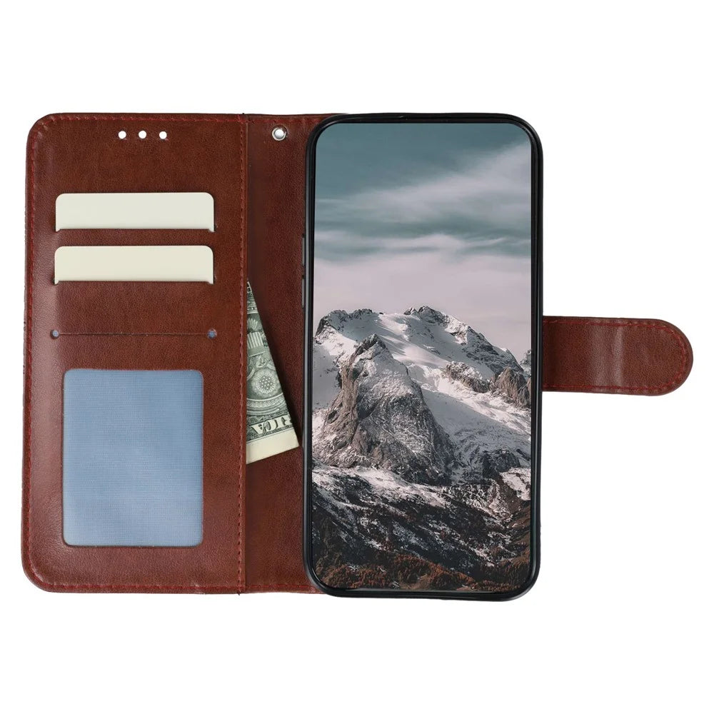 For iPhone Air Case PU Leather Mandala Imprinted Design Wallet Phone Cover with Wrist Strap - Brown - 2