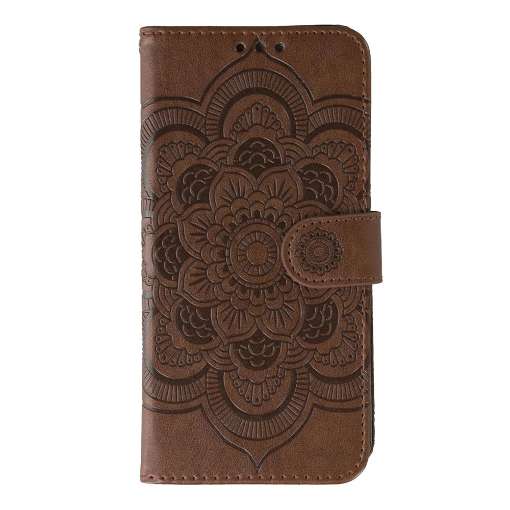 For iPhone Air Case PU Leather Mandala Imprinted Design Wallet Phone Cover with Wrist Strap - Brown - 4