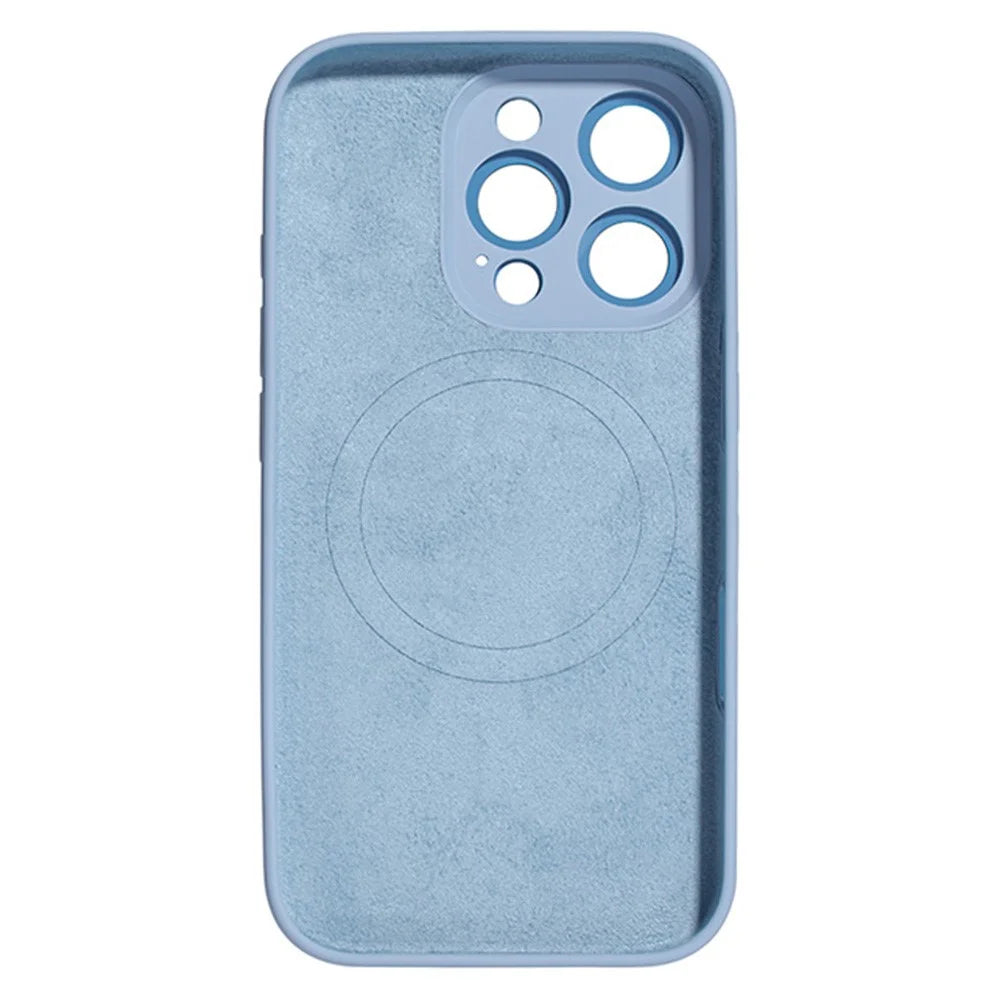 For iPhone 16 Pro Magnetic Case AI Button Liquid Silicone Phone Back Cover with Lens Film - Baby Blue - 2
