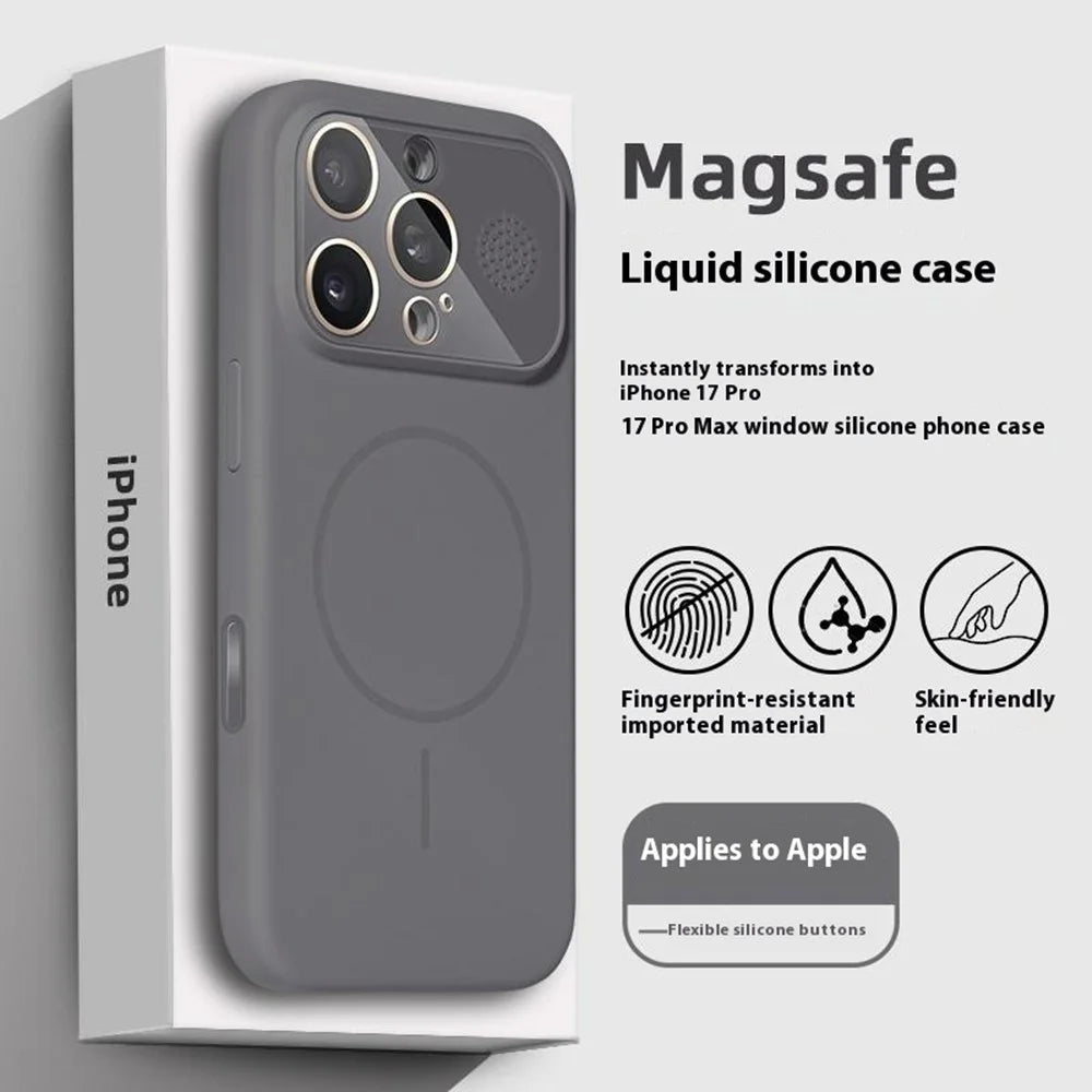 For iPhone 16 Pro Magnetic Case AI Button Liquid Silicone Phone Back Cover with Lens Film - Baby Blue - 7