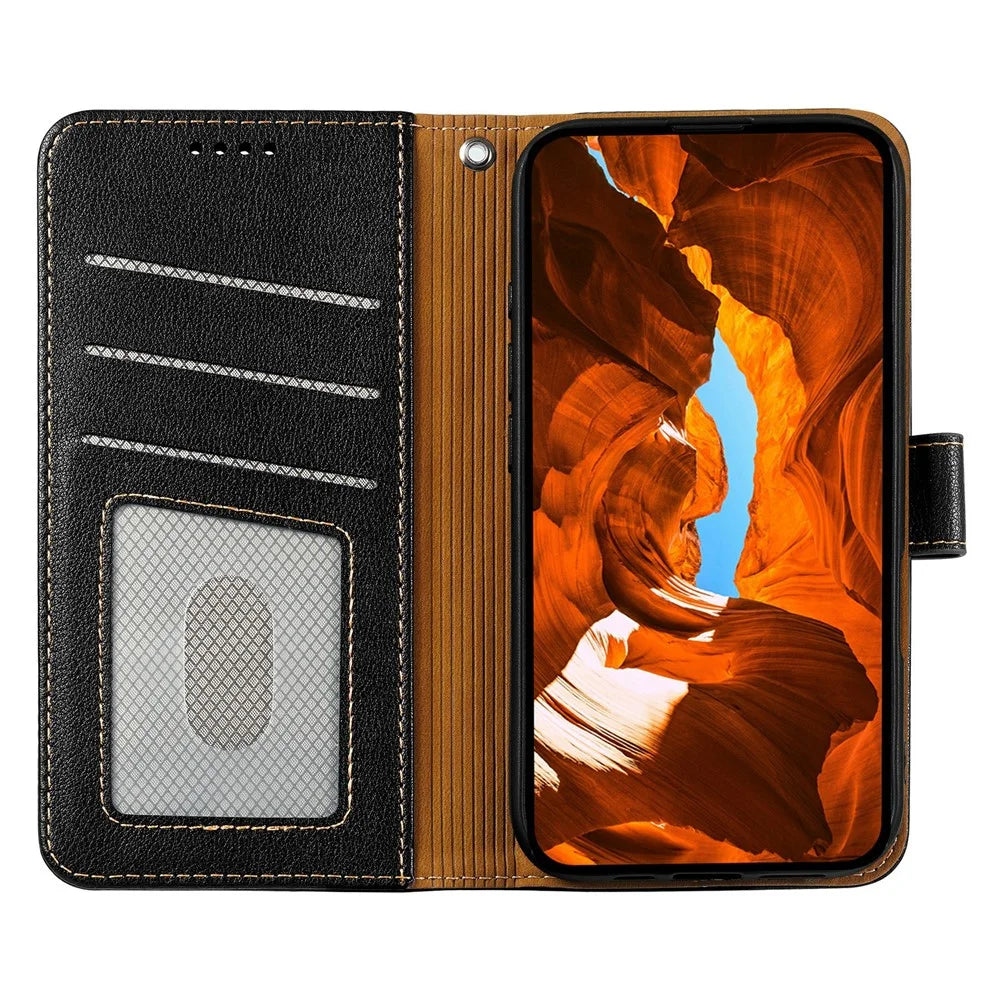 For Samsung Galaxy A05 4G Case RFID Blocking Wallet Litchi Texture Leather Phone Cover Magnetic Clasp - Black - 2