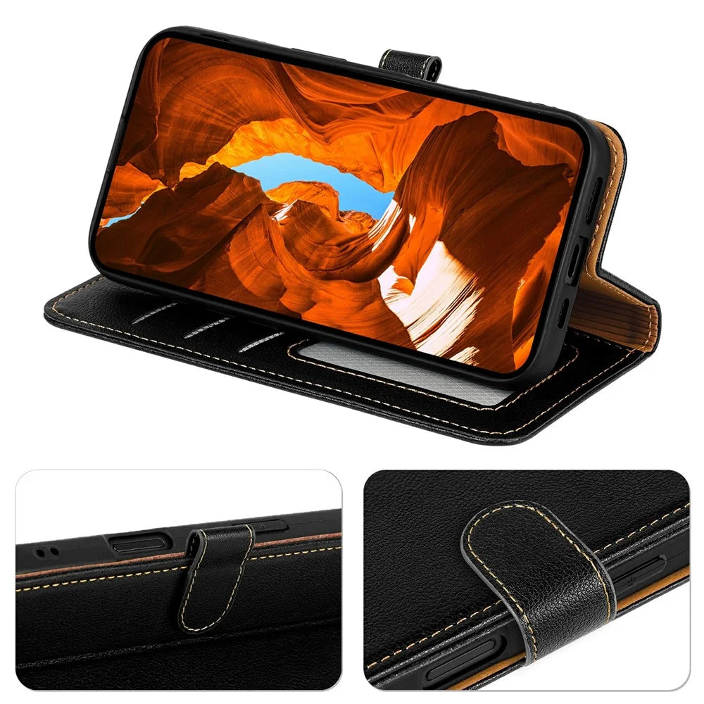 For Samsung Galaxy A05 4G Case RFID Blocking Wallet Litchi Texture Leather Phone Cover Magnetic Clasp - Black - 3