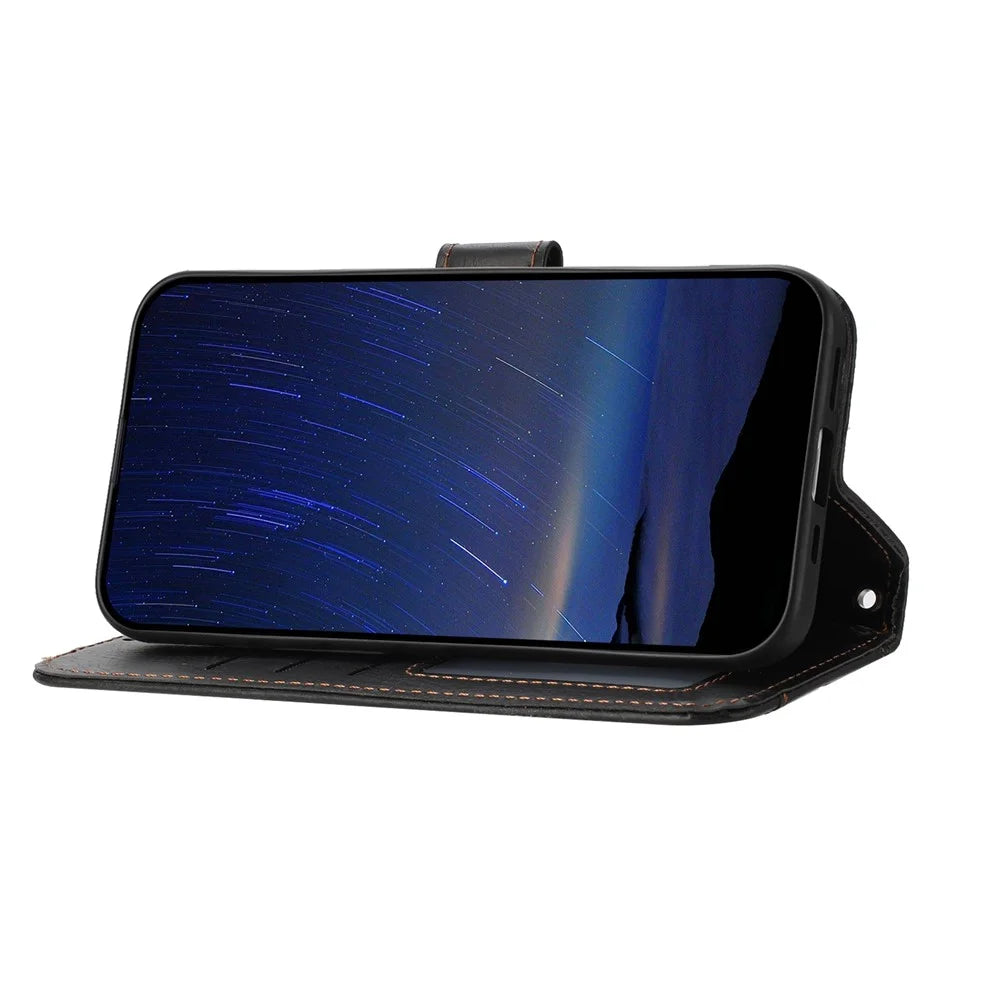 For Samsung Galaxy A18 5G / A18 4G / A17 5G / A17 4G / A26 5G Case Zipper Pocket Wallet Leather Phone Cover with Wrist Strap - Black - 3