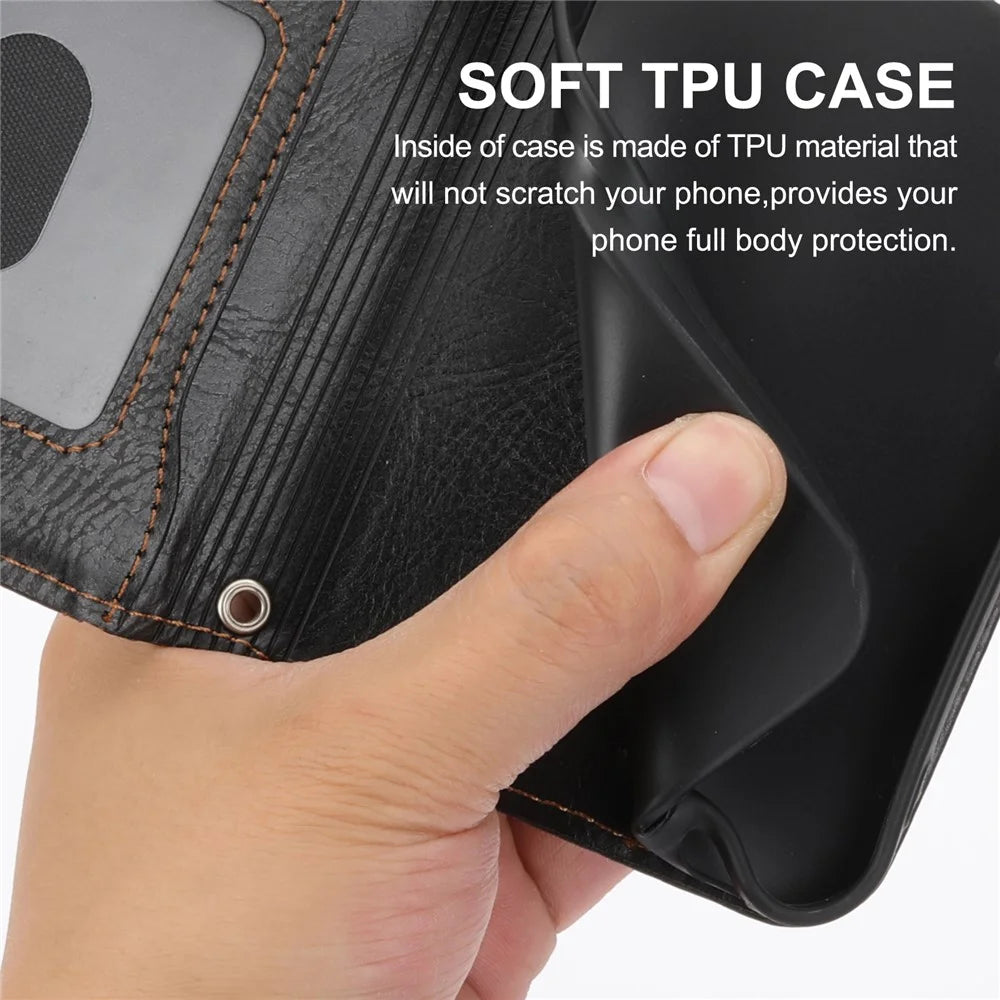 For Samsung Galaxy A18 5G / A18 4G / A17 5G / A17 4G / A26 5G Case Zipper Pocket Wallet Leather Phone Cover with Wrist Strap - Black - 6