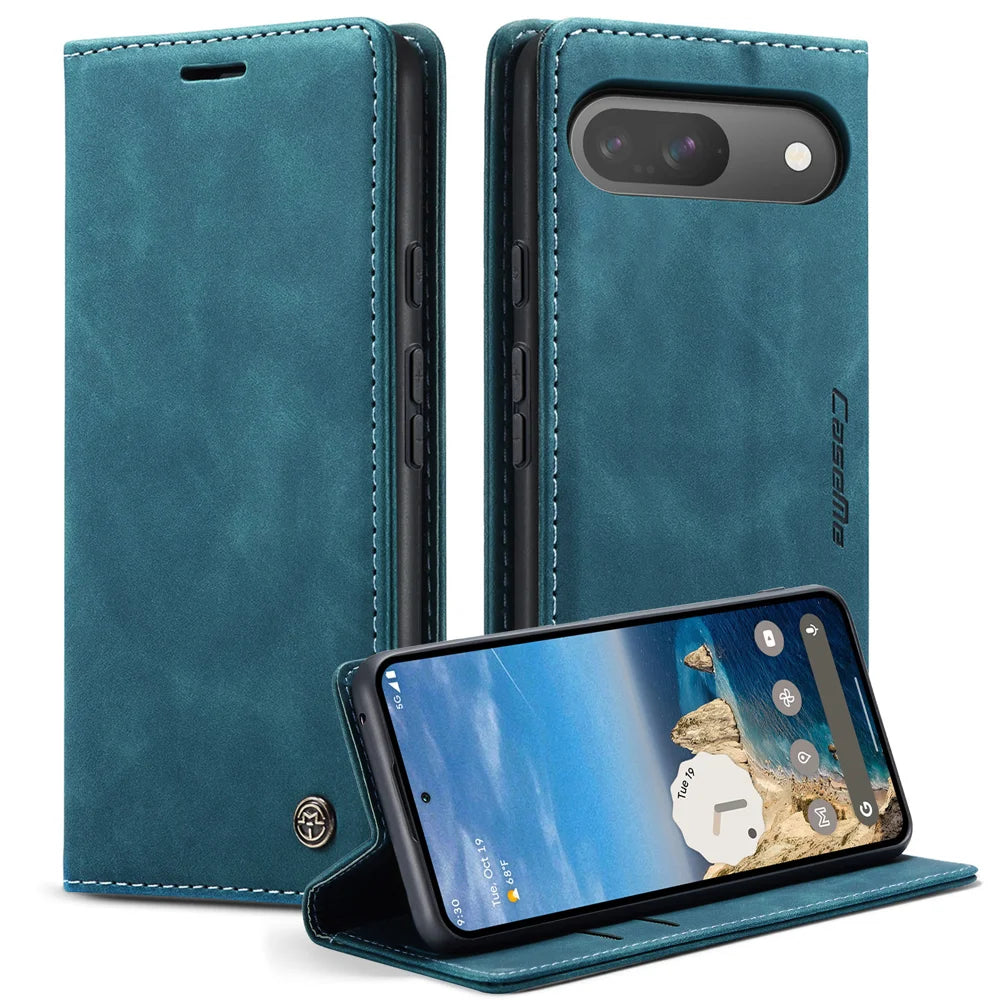 CASEME For Google Pixel 10 Pro / 10 / 9 Pro / 9 Wallet Case  013 Series PU Leather Phone Cover Stand - Blue - 1