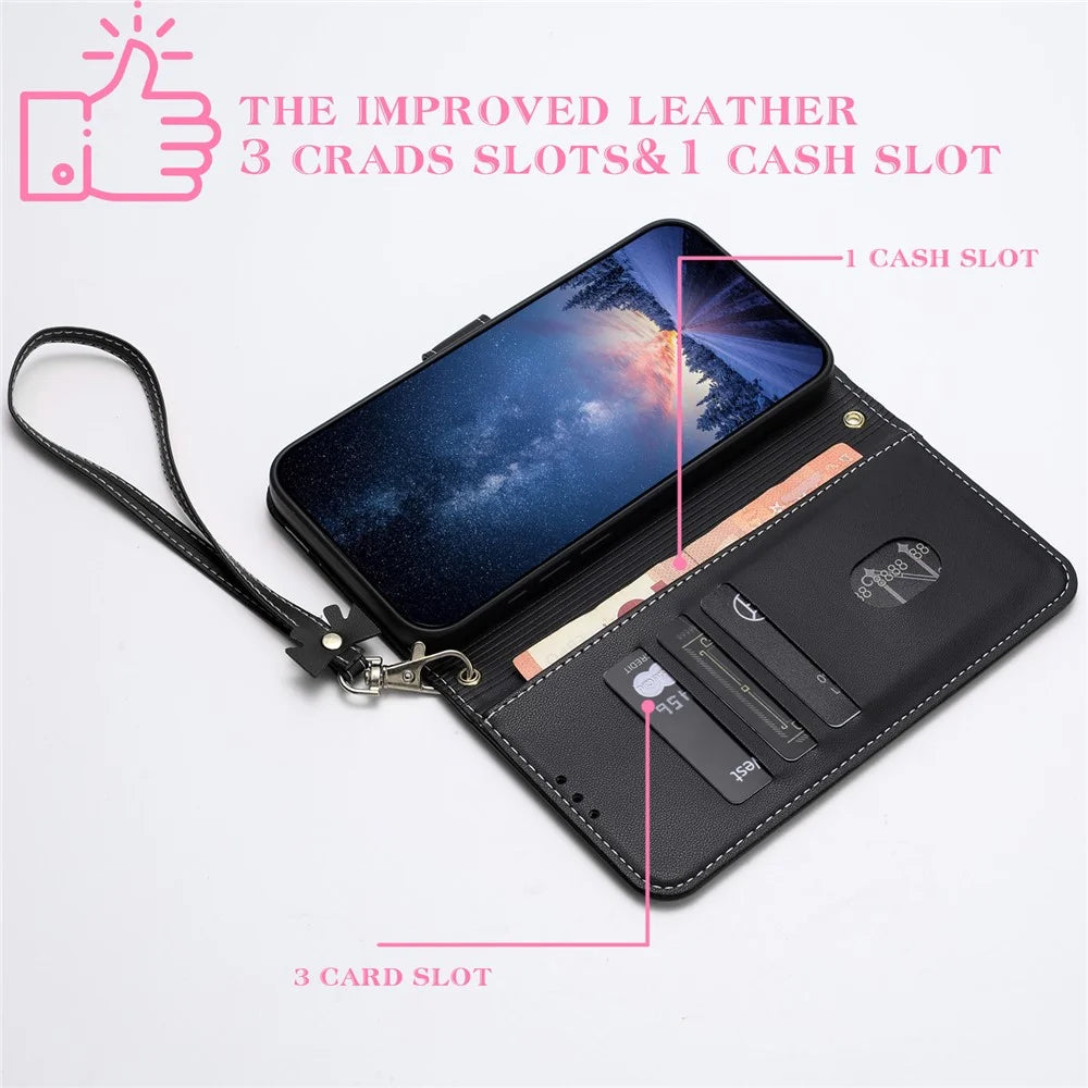 For Samsung Galaxy A18 5G / A18 4G / A17 5G / A17 4G / A26 5G Case Bowknot Decor Wallet Leather Phone Cover with Wrist Strap - Black - 3