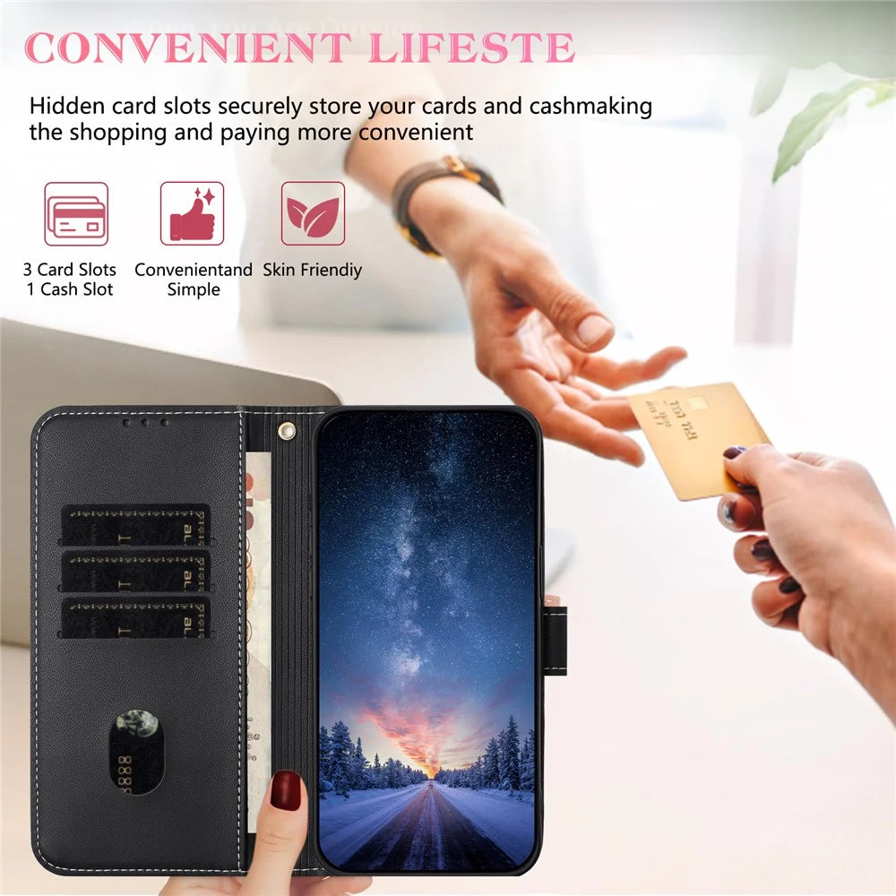 For Samsung Galaxy A18 5G / A18 4G / A17 5G / A17 4G / A26 5G Case Bowknot Decor Wallet Leather Phone Cover with Wrist Strap - Black - 4
