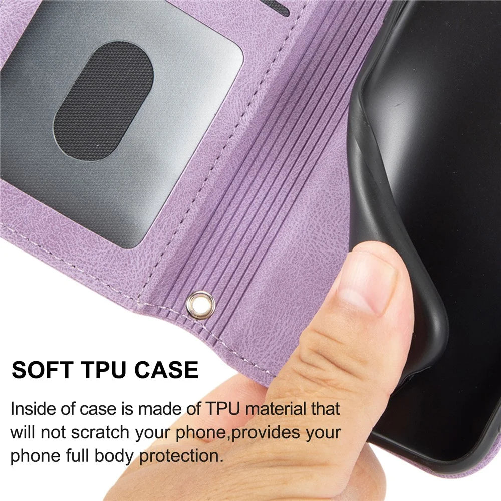 For Samsung Galaxy A08 5G / A08 4G / A07 4G / A06 4G / A06 5G Case Wallet Skin-Touch Leather Imprinted Phone Cover with Wrist Strap - Purple - 6