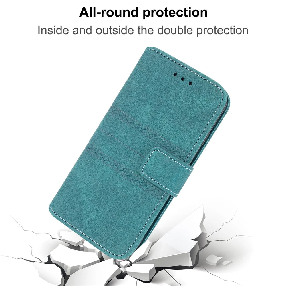 For Samsung Galaxy A18 5G / A18 4G / A17 5G / A17 4G / A26 5G Case Wallet Skin-Touch Leather Imprinted Phone Cover with Wrist Strap - Blackish Green - 5