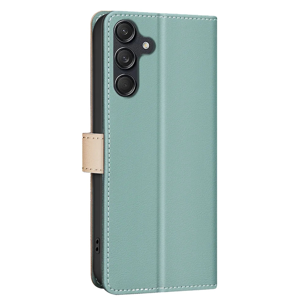 BINFEN COLOR For Samsung Galaxy S25 FE Leather Case  Splicing Color RFID Blocking Wallet Stand Phone Cover - Green - 3