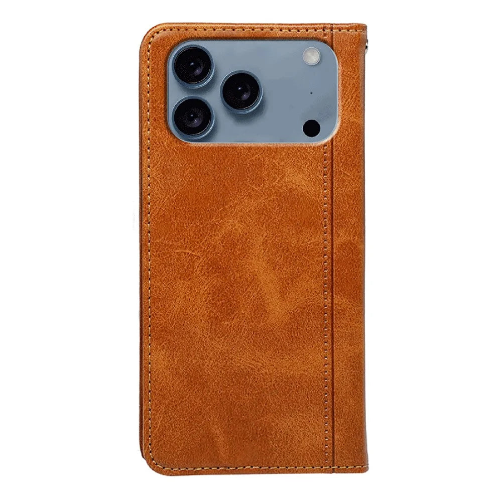 For iPhone 17 Pro Max Case Hidden Magnetic Closure Calf Texture Leather Phone Cover - Yellow - 5