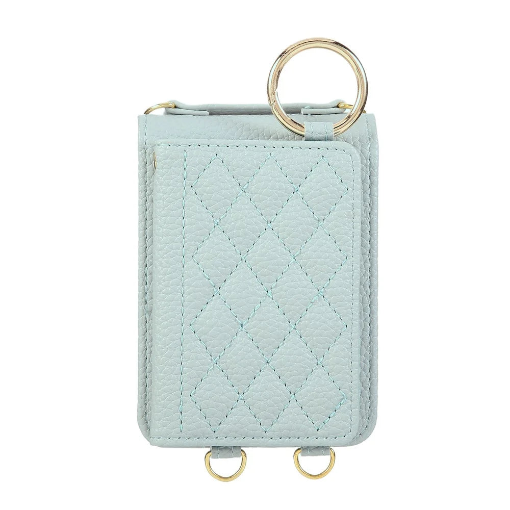 For Samsung Galaxy Z Flip7 5G Case Kickstand Rhombus Leather + TPU Phone Cover with Shoulder Strap - Blue - 6