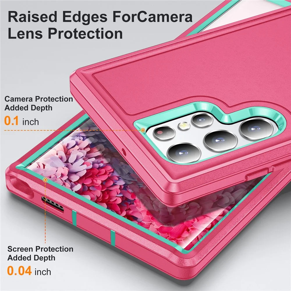 For Samsung Galaxy S22 Ultra 5G Case Case Kickstand Phone Cover PC + Silicone + EVA 3-in-1 Design - Rose + Light Cyan - 5