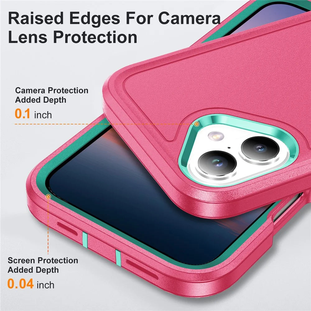For iPhone 17 Case Case Kickstand Phone Cover PC + Silicone + EVA 3-in-1 Design - Rose + Light Cyan - 5
