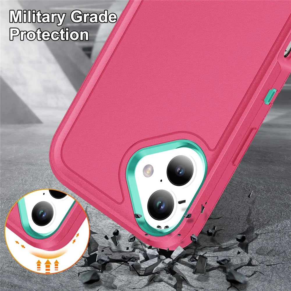 For iPhone 17 Case Case Kickstand Phone Cover PC + Silicone + EVA 3-in-1 Design - Rose + Light Cyan - 6