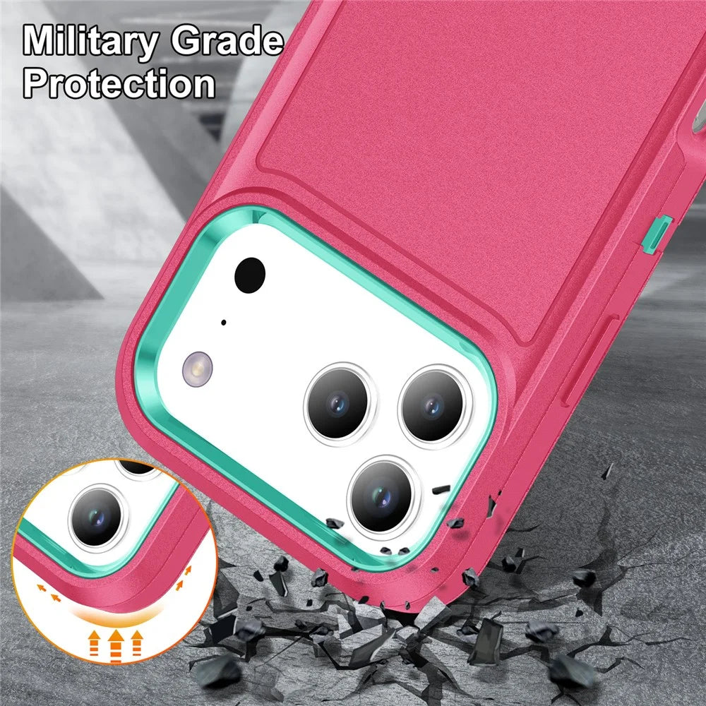 For iPhone 17 Pro Max Case Case Kickstand Phone Cover PC + Silicone + EVA 3-in-1 Design - Rose + Light Cyan - 6