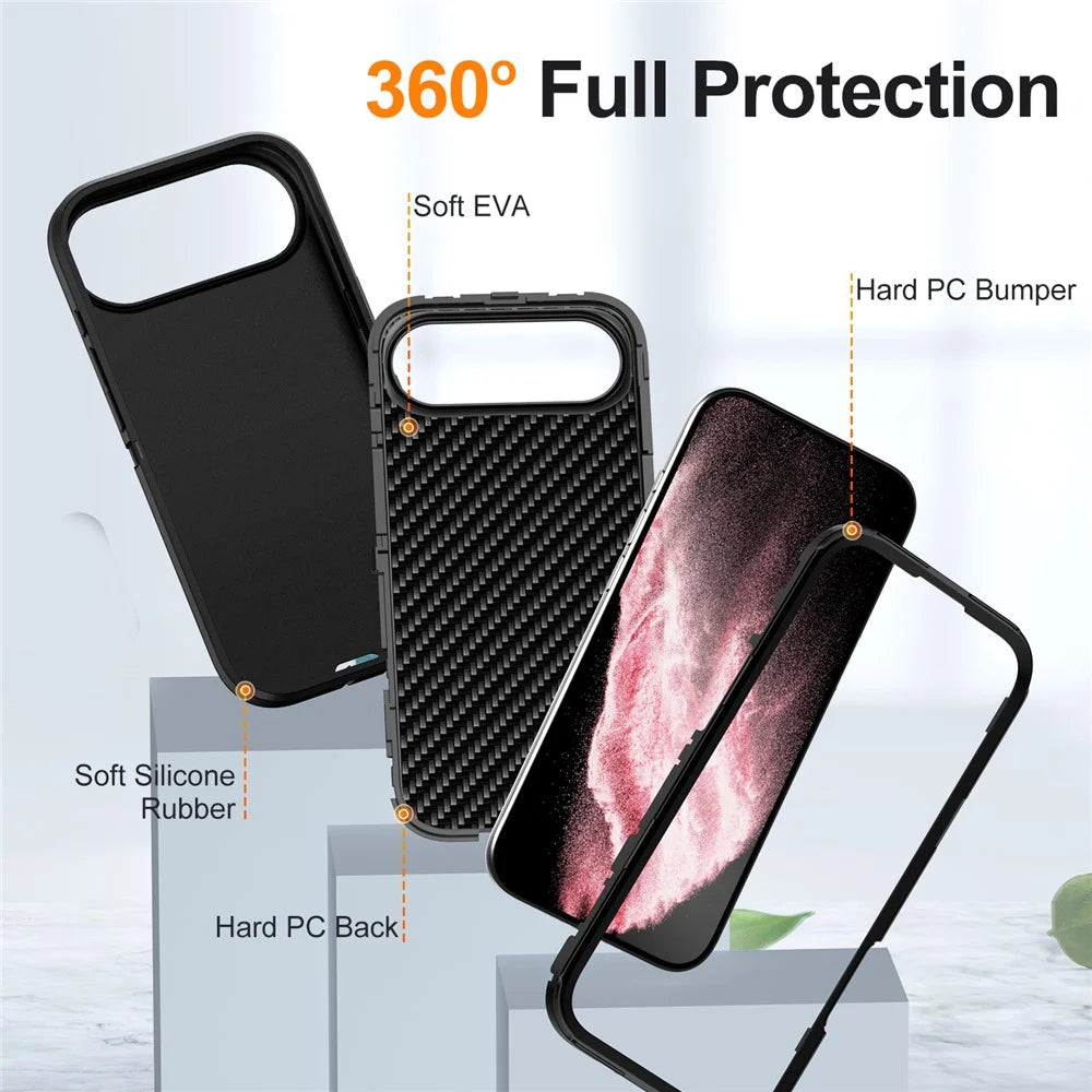 For iPhone Air Case PC + Silicone + EVA 3 in 1 Shockproof Phone Cover - Black + Black - 6